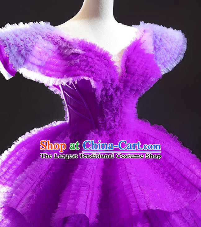 Custom Court Purple Trailing Full Dress European Princess Costume Vintage Bride Clothing Luxury Wedding Dress Compere Formal Garment