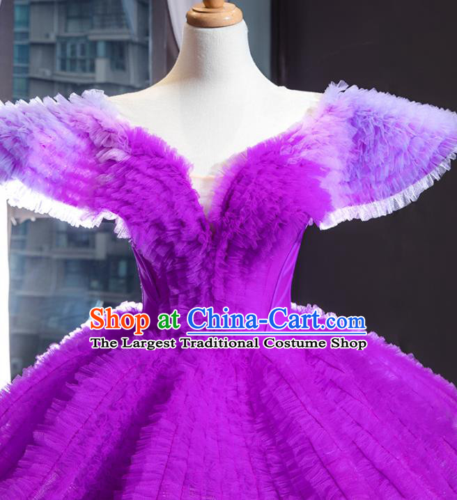 Custom Court Purple Trailing Full Dress European Princess Costume Vintage Bride Clothing Luxury Wedding Dress Compere Formal Garment