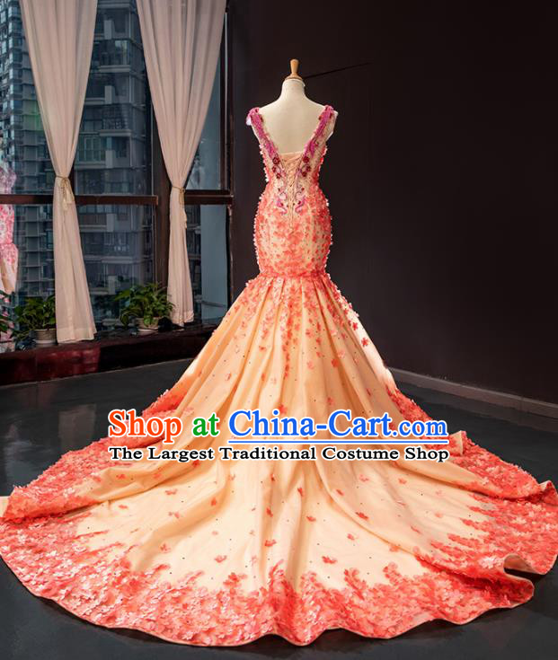 Custom Luxury Apricot Trailing Wedding Dress Compere Formal Garment Court Fishtail Full Dress European Princess Costume Vintage Bride Clothing