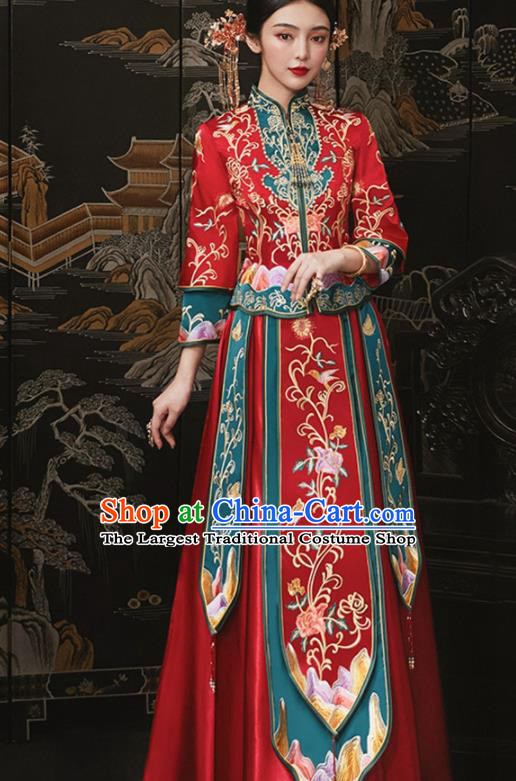 China Wedding Garment Costumes Bride Red Dress Outfits Traditional Xiuhe Suits Embroidery Bottom Drawer Clothing