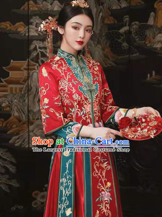 China Wedding Garment Costumes Bride Red Dress Outfits Traditional Xiuhe Suits Embroidery Bottom Drawer Clothing