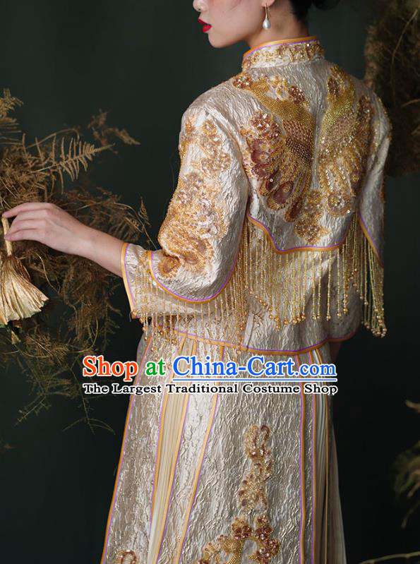 China Traditional Xiuhe Suits Embroidery Bottom Drawer Clothing Wedding Garment Costumes Bride Champagne Dress Outfits