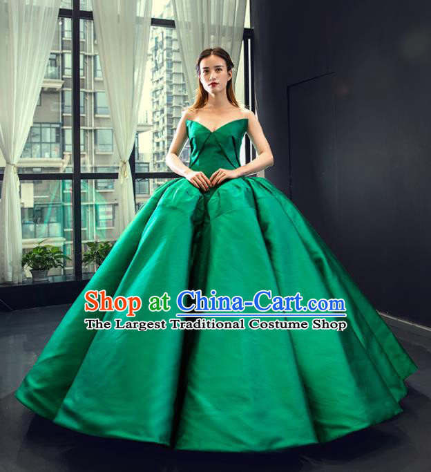 Custom Bride Clothing Luxury Green Satin Wedding Dress Compere Formal Garment Court Vintage Full Dress European Princess Costume