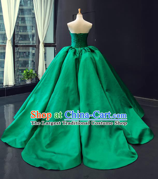 Custom Bride Clothing Luxury Green Satin Wedding Dress Compere Formal Garment Court Vintage Full Dress European Princess Costume