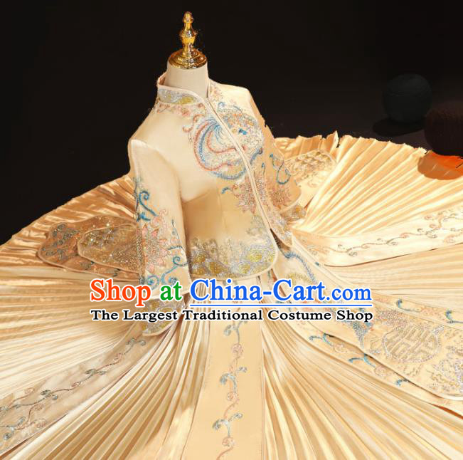 China Wedding Diamante Garment Costumes Bride Dress Outfits Traditional Champagne Xiuhe Suits Embroidery Bridal Attire Clothing