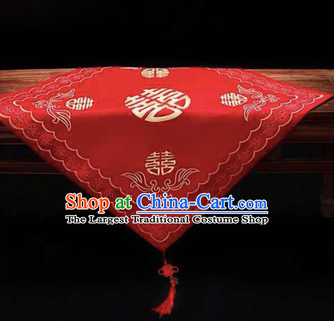 Chinese Traditional Wedding Headdress Bride Embroidered Red Kerchief Classical Marriage Headwear