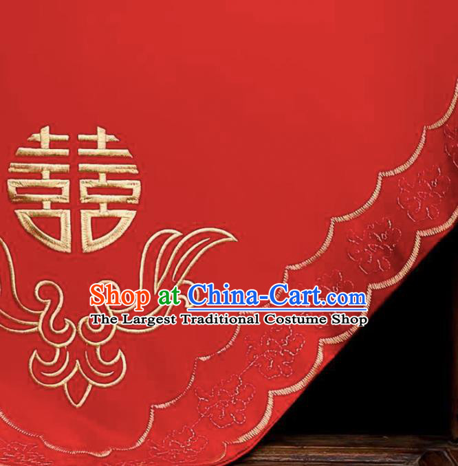 Chinese Traditional Wedding Headdress Bride Embroidered Red Kerchief Classical Marriage Headwear