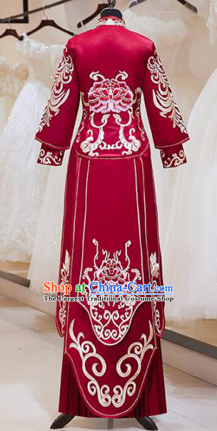 China Traditional Red Xiuhe Suits Embroidery Peony Bridal Attire Clothing Wedding Garment Costumes Bride Dress Outfits