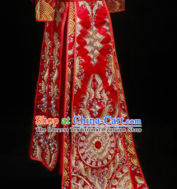 China Traditional Bride Dress Outfits Embroidery Red Xiuhe Suits Bridal Attire Clothing Wedding Diamante Garment Costumes