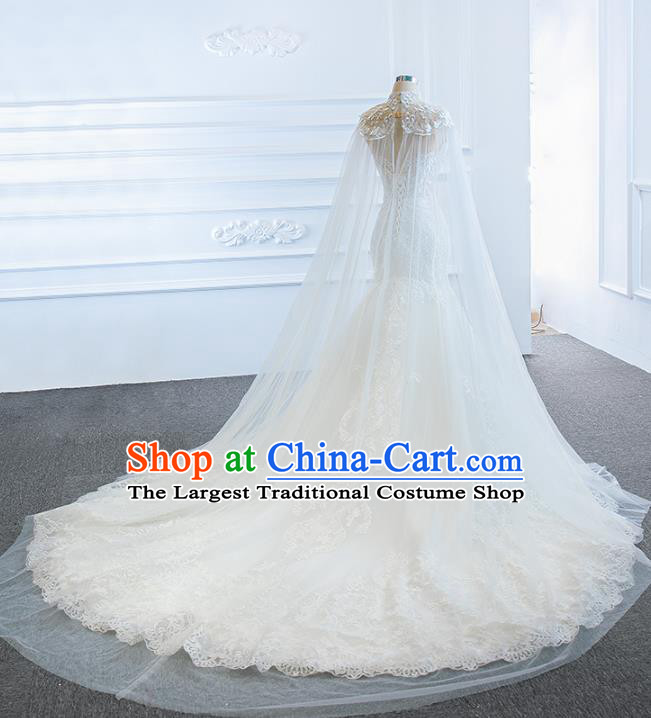 Custom European Princess Costume Bride Clothing Luxury White Lace Wedding Dress Compere Formal Garment Court Vintage Trailing Full Dress
