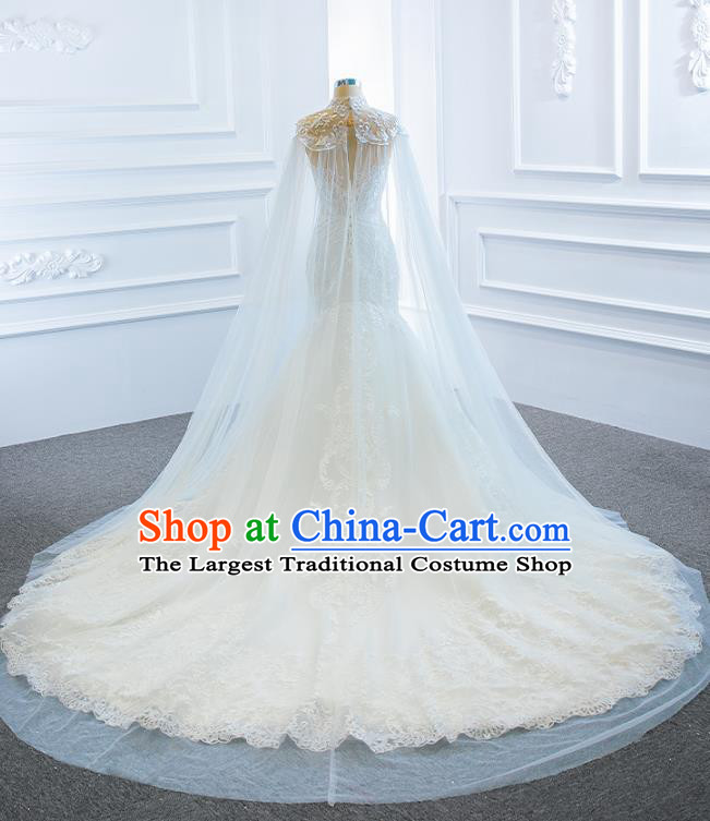 Custom European Princess Costume Bride Clothing Luxury White Lace Wedding Dress Compere Formal Garment Court Vintage Trailing Full Dress