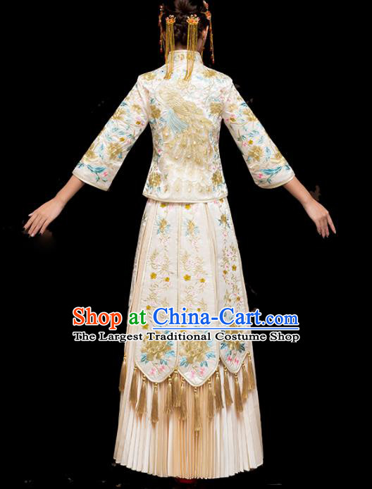 China Ancient Bride Attire Clothing Wedding Garment Costumes Champagne Dress Outfits Traditional Embroidery Xiuhe Suits