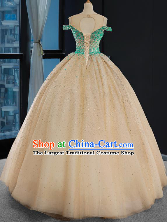 Custom Court Vintage Apricot Full Dress European Princess Costume Bride Clothing Luxury Wedding Dress Compere Formal Garment