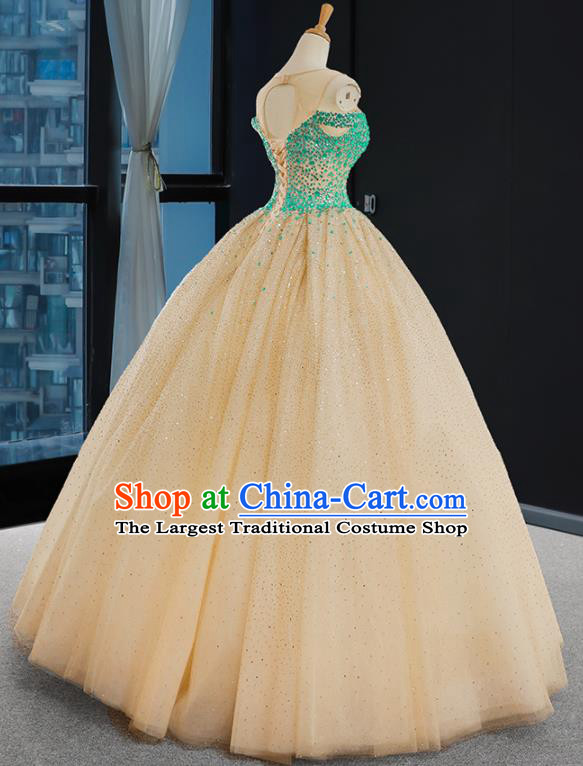 Custom Court Vintage Apricot Full Dress European Princess Costume Bride Clothing Luxury Wedding Dress Compere Formal Garment