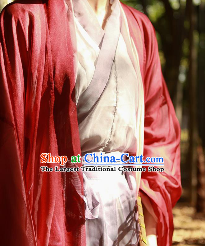 China Ancient Swordswoman Red Hanfu Dress Garments Jin Dynasty Clothing Traditional Chivalrous Knight Historical Costumes