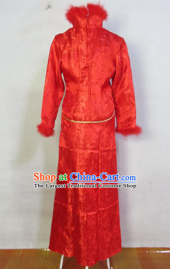 China Traditional Embroidery Phoenix Xiuhe Suits Ancient Bride Dress Toasting Clothing Wedding Garment Costumes Classical Red Brocade Cheongsam