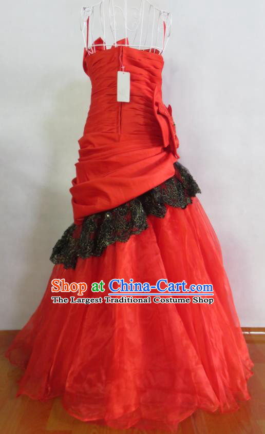 Custom Red Veil Wedding Dress Modern Dance Fashion Costume Bride Fishtail Full Dress Photography Clothing