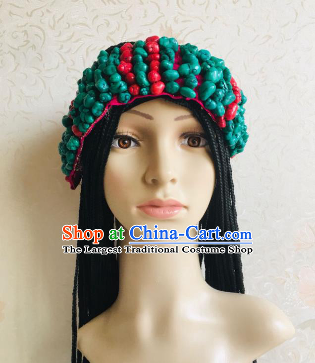 China Zang Nationality Folk Dance Hair Accessories Tibetan Minority Festival Performance Headpieces Xizang Ethnic Wedding Headband