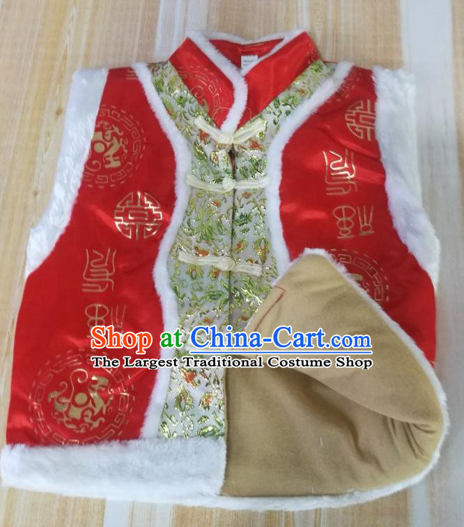 Chinese Ethnic Girl Costume Mongol Nationality Folk Dance Clothing Traditional Children Mongolian Waistcoat Tang Suit Red Brocade Vest