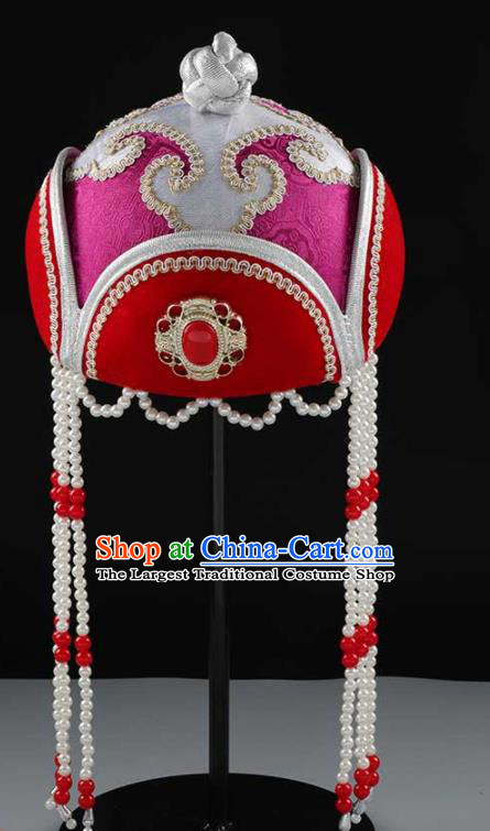 China Handmade Ethnic Children Dance Rosy Hat Mongolian Nationality Headwear Mongol Nationality Girl Performance Hair Accessories