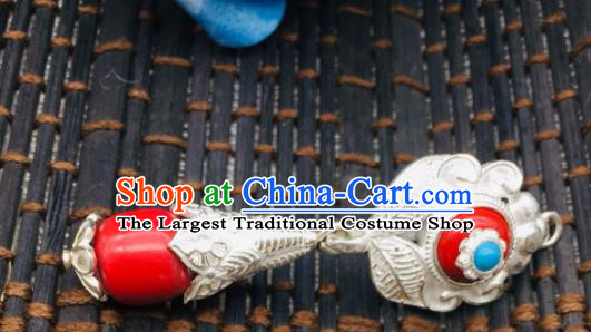 Chinese Classical Dance Silver Ear Accessories Traditional Tibetan Nationality Festival Earrings Zang Minority Wedding Bride Ear Jewelry