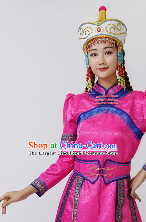China Moggol Nationality Ceremony Costume Ethnic Folk Dance Pink Dress Mongol Minority Female Outfits Mongolian Performance Clothing