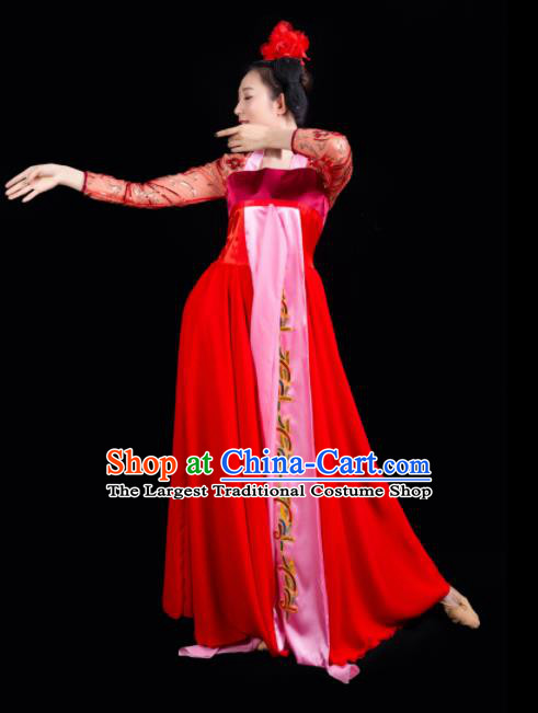China Woman Performance Clothing Classical Dance Garment Costumes Court Dance Red Dress Hanfu Dance Outfits