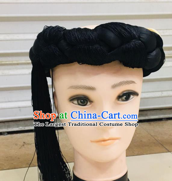 Chinese Zang Minority Wedding Headwear Male Stage Performance Black Headband Tibetan Bridegroom Hair Accessories