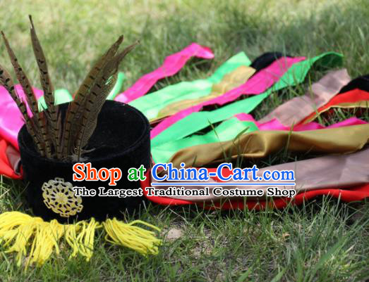 China Mongol Shaman Master Headwear Handmade Ethnic Stage Performance Feather Hat Mongolian Nationality Fiesta Hair Accessories