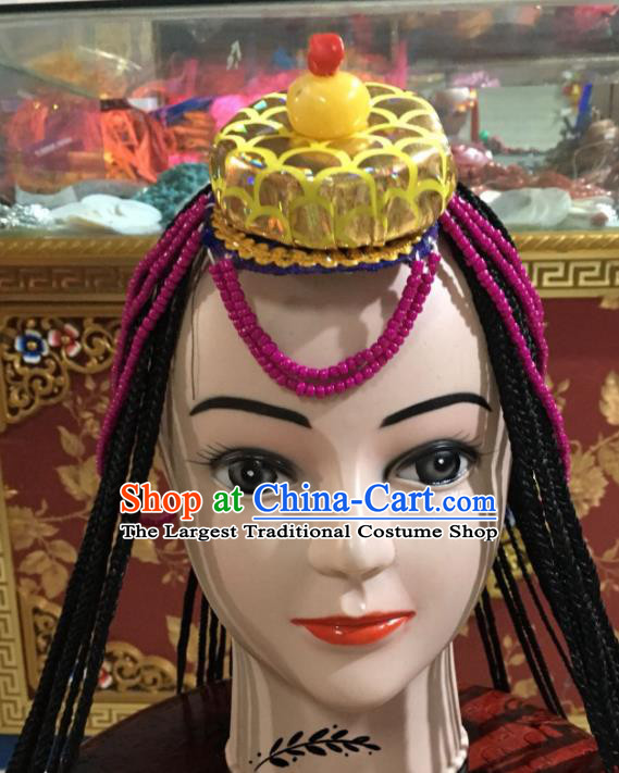 China Xizang Ethnic Festival Performance Headpieces Zang Nationality Dance Hair Accessories Tibetan Minority Bride Headdress