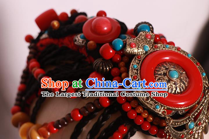 China Ethnic Stage Performance Hair Accessories Zang Nationality Dance Headdress Tibetan Minority Woman Braids Hairpieces