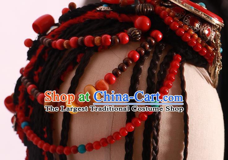 China Ethnic Stage Performance Hair Accessories Zang Nationality Dance Headdress Tibetan Minority Woman Braids Hairpieces