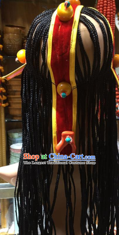 China Zang Nationality Folk Dance Hair Accessories Tibetan Minority Bride Headdress Xizang Ethnic Festival Performance Braid Headpieces