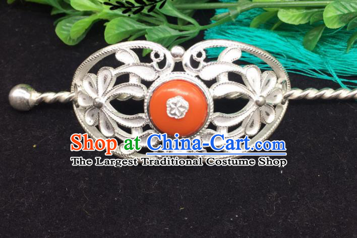 China Xizang Ethnic Festival Performance Silver Hairdo Crown and Hairpin Zang Nationality Folk Dance Hair Accessories Tibetan Minority Headpieces