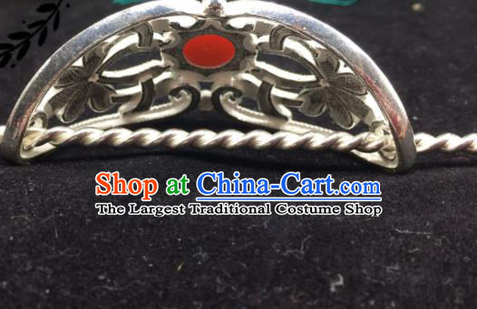 China Xizang Ethnic Festival Performance Silver Hairdo Crown and Hairpin Zang Nationality Folk Dance Hair Accessories Tibetan Minority Headpieces