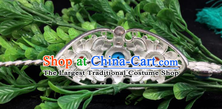 China Tibetan Minority Headpieces Xizang Ethnic Festival Performance Silver Hairdo Crown and Hairpin Zang Nationality Folk Dance Hair Accessories