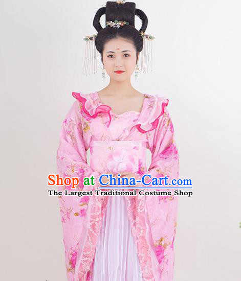China Traditional Palace Lady Garment Costumes Ancient Princess Pink Hanfu Dress Tang Dynasty Court Beauty Historical Clothing