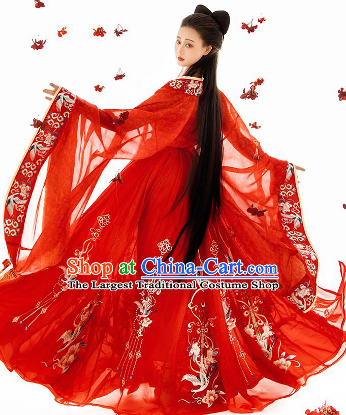 China Southern and Northern Dynasties Historical Clothing Traditional Court Beauty Garment Costumes Ancient Royal Princess Red Hanfu Dress Complete Set