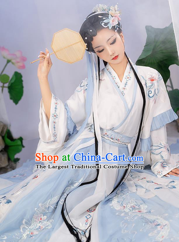 China Ancient Young Beauty Hanfu Dress Jin Dynasty Historical Clothing Traditional Court Princess Garment Costumes