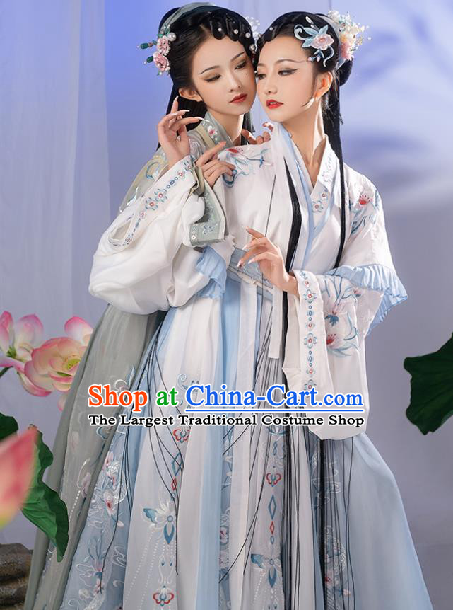 China Ancient Young Beauty Hanfu Dress Jin Dynasty Historical Clothing Traditional Court Princess Garment Costumes