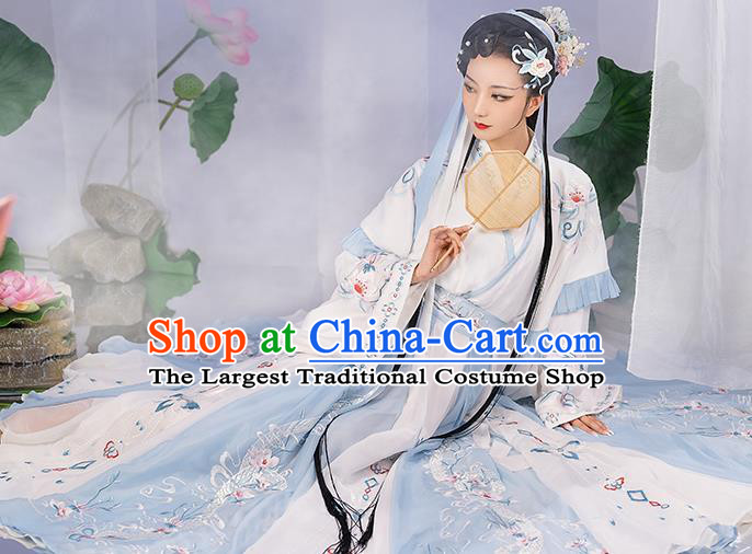 China Ancient Young Beauty Hanfu Dress Jin Dynasty Historical Clothing Traditional Court Princess Garment Costumes