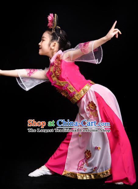 China Ancient Princess Dance Pink Dress Qing Dynasty Children Outfits Girl Performance Clothing Classical Dance Garment Costumes