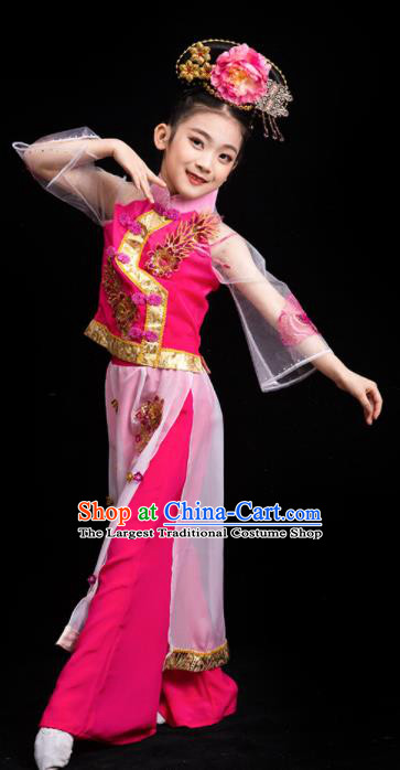 China Ancient Princess Dance Pink Dress Qing Dynasty Children Outfits Girl Performance Clothing Classical Dance Garment Costumes
