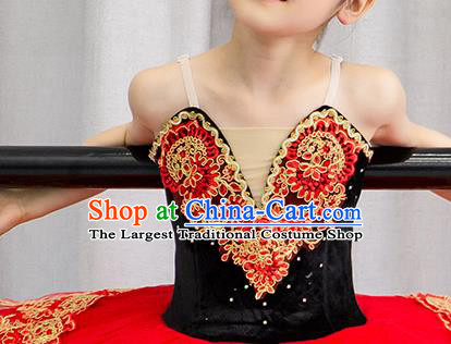 Professional Ballet Dance Garment Costume Tu Tu Dance Red Veil Dress Children Dance Competition Clothing Girl Dancewear