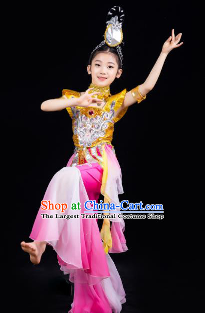 China Classical Dance Garment Costumes Fairy Dance Dress Children Flying Apsaras Pink Outfits Girl Performance Clothing