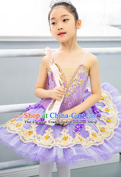Professional Girl Ballerina Dancewear Ballet Dance Garment Costume Tu Tu Dance Lilac Veil Dress Children Dance Competition Clothing