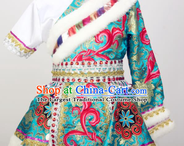 Chinese Zang Nationality Stage Performance Dress Outfits Tibetan Minority Children Dance Clothing Ethnic Girl Dance Costumes