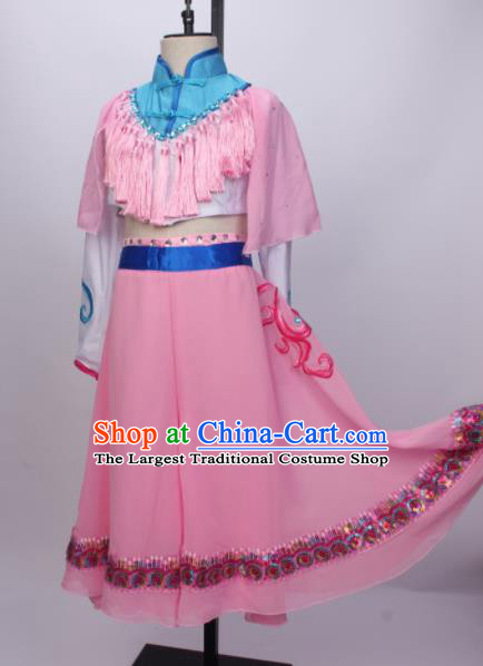 China Children Umbrella Dance Pink Outfits Girl Performance Clothing Classical Dance Garment Costumes Fan Dance Dress