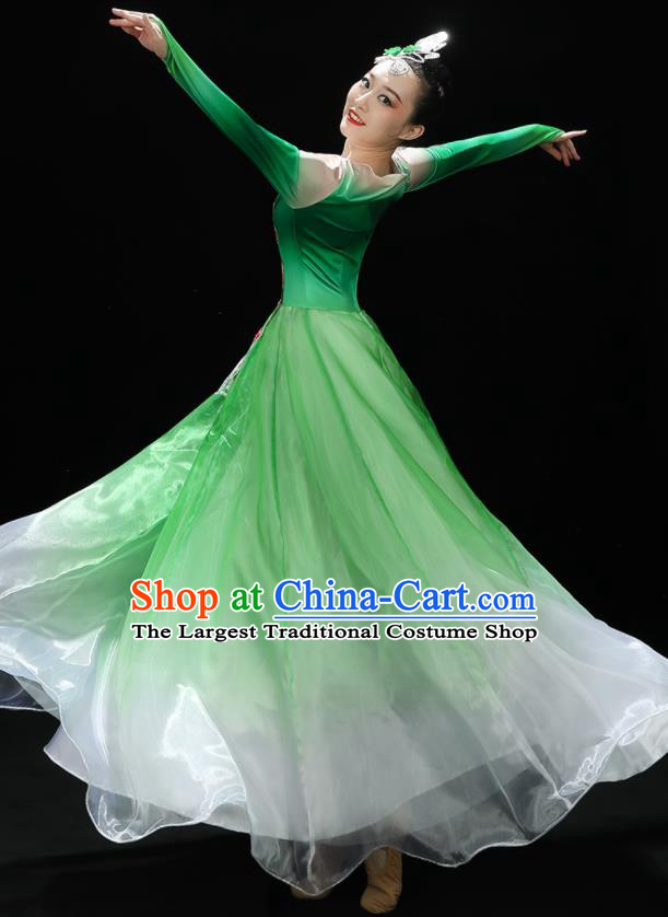 Professional China Modern Dance Clothing Spring Festival Gala Opening Dance Green Dress Stage Performance Costume Women Chorus Garments