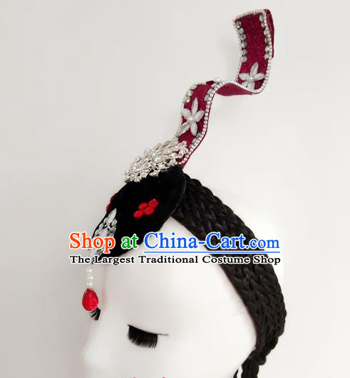 Chinese Classical Dance Hair Accessories Women Group Performance Headdress Beauty Dance Hairpieces Traditional Hanfu Dance Wigs Chignon